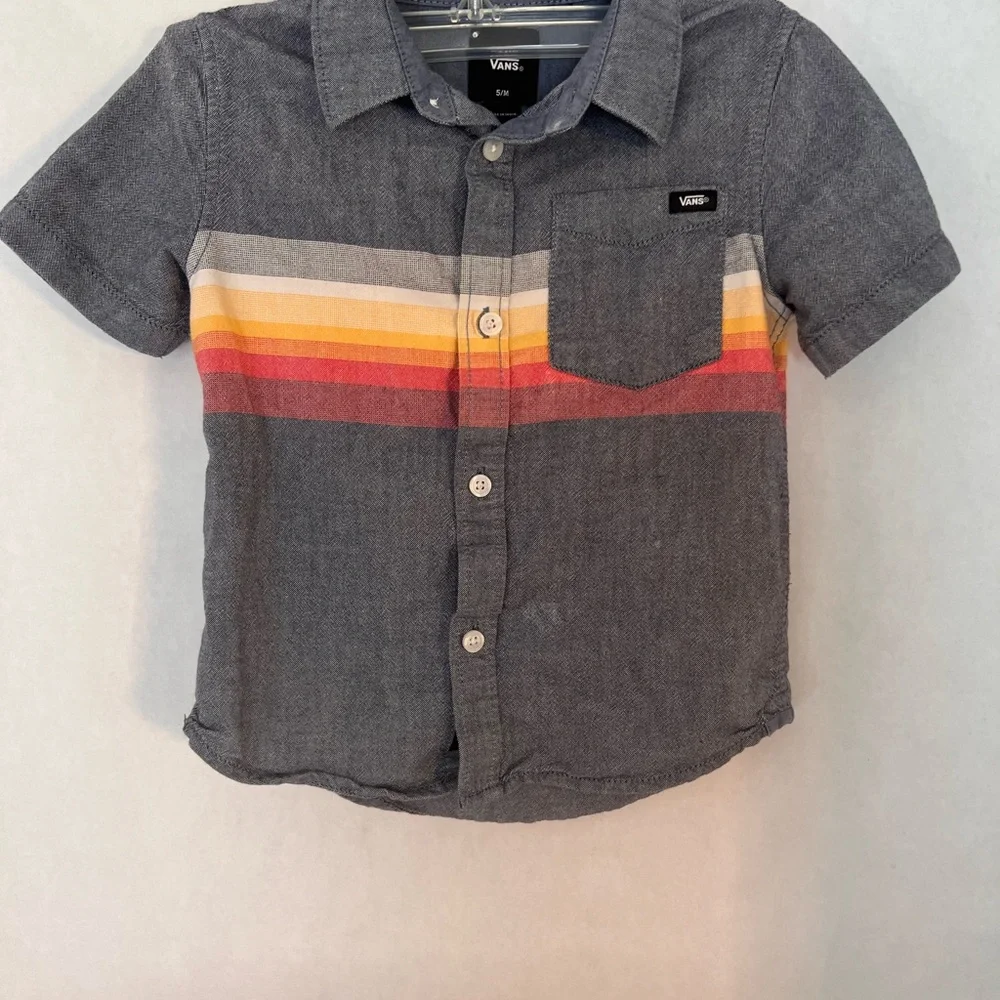 Vans Toddler Charcoal Shirt with Colorful Stripes - Size 5M